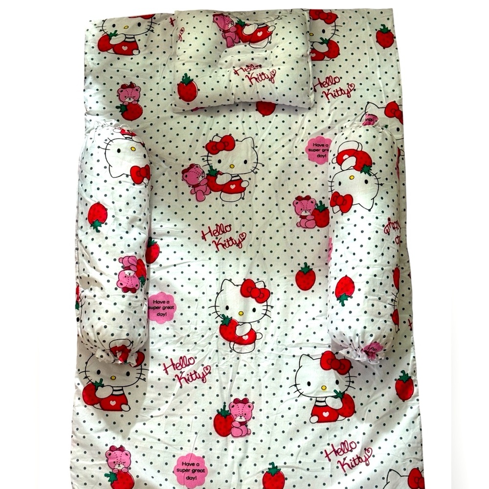 Hello Kitty Pink and Red strawberry polka dot crib set infant pillow, bolsters